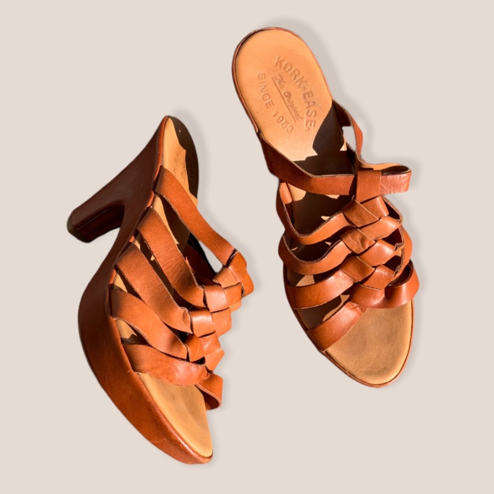 Kork-Ease Tara Leather Braided Chunky Heel Platform Sandals 8